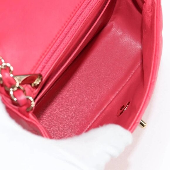 CHANEL Matelasse Chain Shoulder Bag Lamb Skin Pink Gold CC Auth 128553M - Picture 11 of 16